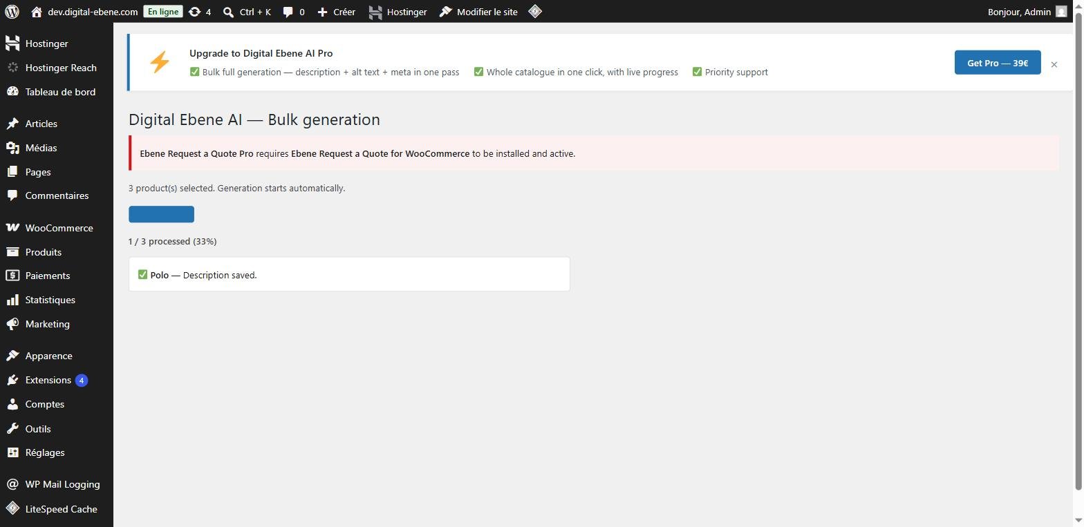 Progression de la generation en masse