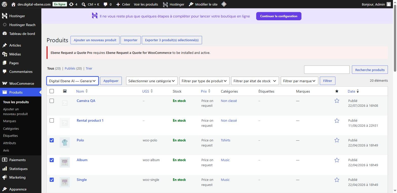 Selection en masse de produits pour generation IA