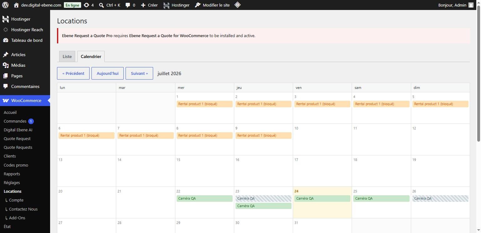 Calendrier de disponibilite du materiel